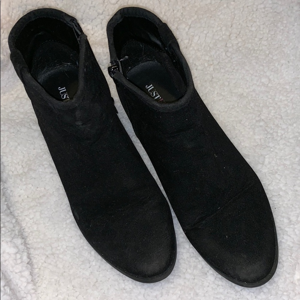 Just fab black velvet booties.